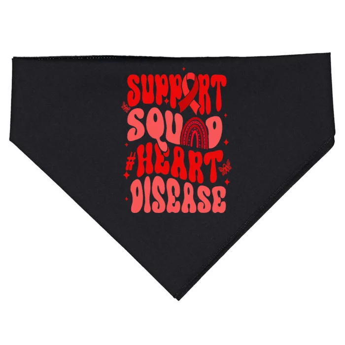 Support Squad Red Ribbon Groovy Heart Disease Awareness USA-Made Doggie Bandana