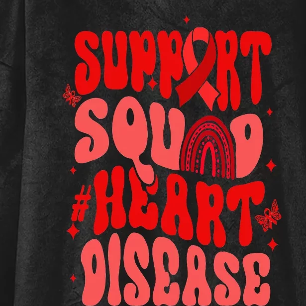 Support Squad Red Ribbon Groovy Heart Disease Awareness Hooded Wearable Blanket