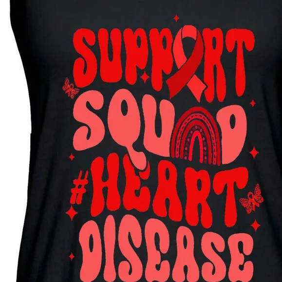 Support Squad Red Ribbon Groovy Heart Disease Awareness Ladies Essential Flowy Tank