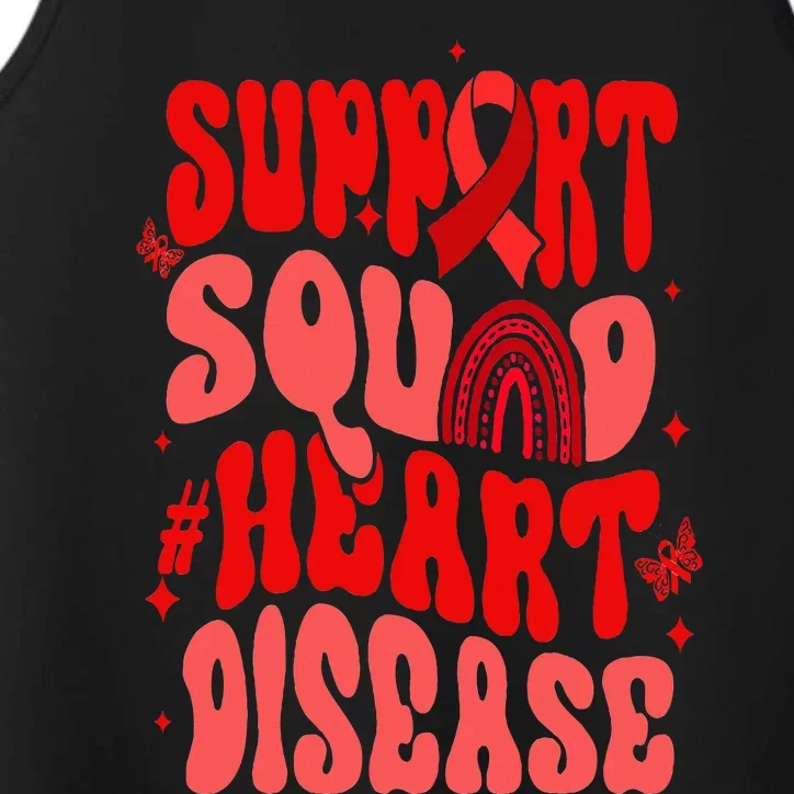 Support Squad Red Ribbon Groovy Heart Disease Awareness Performance Tank