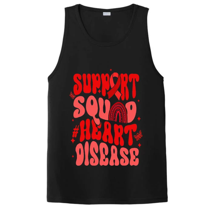 Support Squad Red Ribbon Groovy Heart Disease Awareness Performance Tank