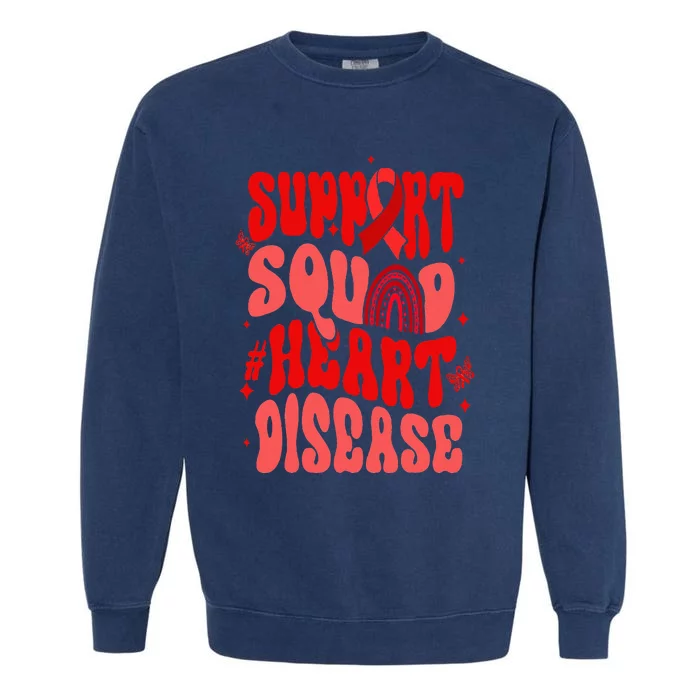 Support Squad Red Ribbon Groovy Heart Disease Awareness Garment-Dyed Sweatshirt