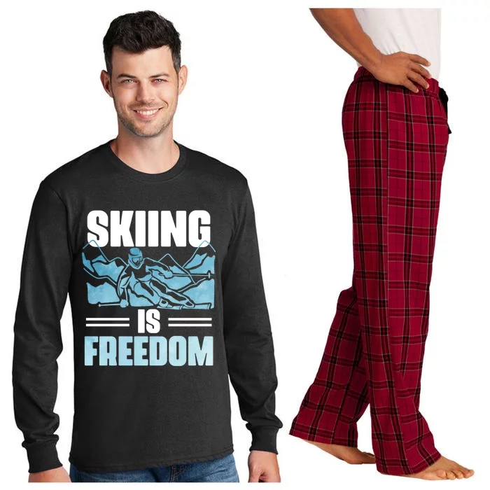 Skier Ski Racer Skiing Is Freedom Ski Lover Great Gift Long Sleeve Pajama Set