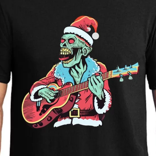 Santa Skeleton Rocker Playing Guitar Gift Pajama Set