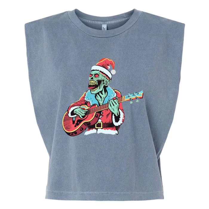 Santa Skeleton Rocker Playing Guitar Gift Garment-Dyed Women's Muscle Tee