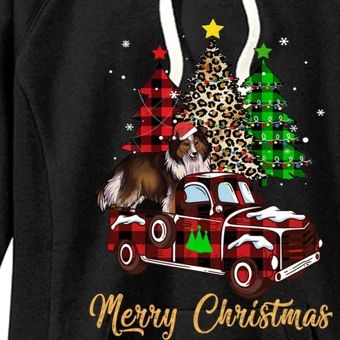 Shetland Sheepdog Riding Xmas Truck Merry Christmas Dog Meaningful Gift Women's Fleece Hoodie