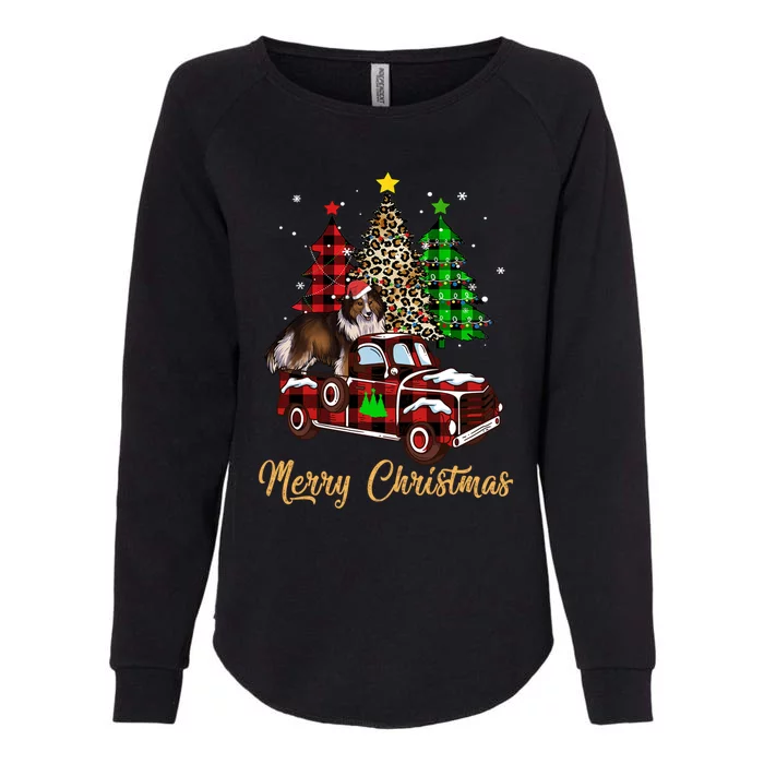 Shetland Sheepdog Riding Xmas Truck Merry Christmas Dog Meaningful Gift Womens California Wash Sweatshirt