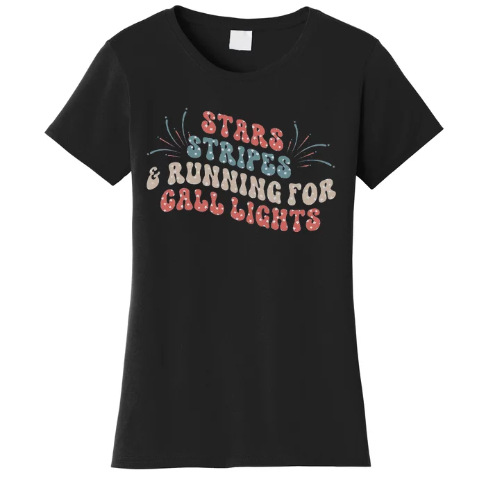 Stars Stripes Running For Call Lights CNA Nurse 4th Of July Women's T-Shirt