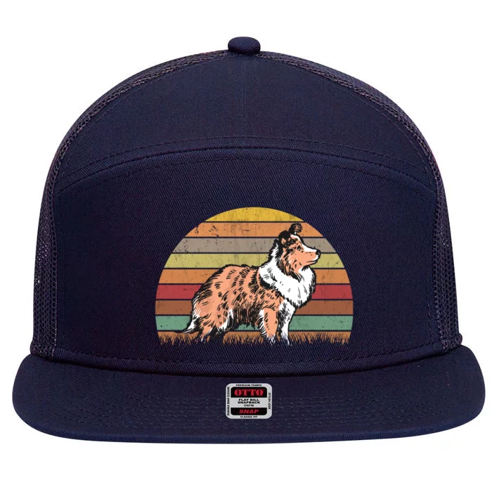 Shetland Sheepdog Retro Vintage Sheltie 7 Panel Mesh Trucker Snapback Hat