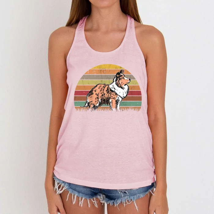 Shetland Sheepdog Retro Vintage Sheltie Women's Knotted Racerback Tank