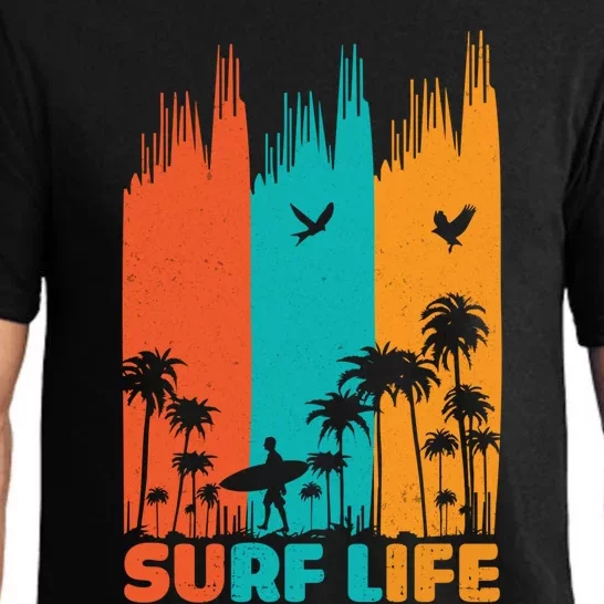 Surfing Surfer Retro Surf Life Summer Palm Tree Family Trip Gift Pajama Set