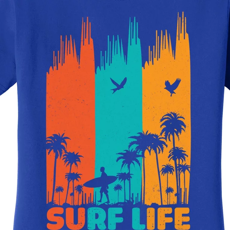 Surfing Surfer Retro Surf Life Summer Palm Tree Family Trip Gift Women's T-Shirt