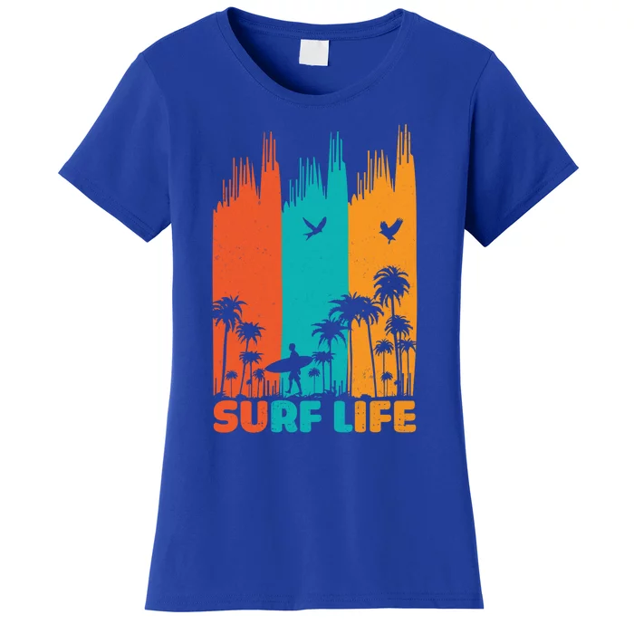 Surfing Surfer Retro Surf Life Summer Palm Tree Family Trip Gift Women's T-Shirt