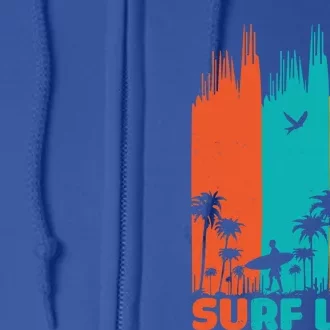 Surfing Surfer Retro Surf Life Summer Palm Tree Family Trip Gift Full Zip Hoodie