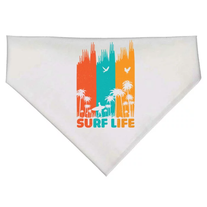 Surfing Surfer Retro Surf Life Summer Palm Tree Family Trip Gift USA-Made Doggie Bandana