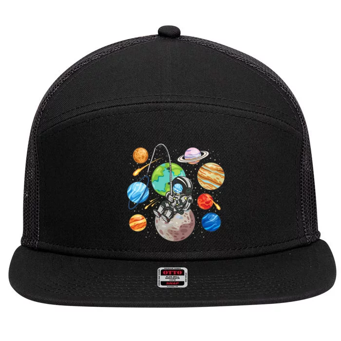 Space Science Rocket Ship Moon Sun Planet Astronaut 7 Panel Mesh Trucker Snapback Hat