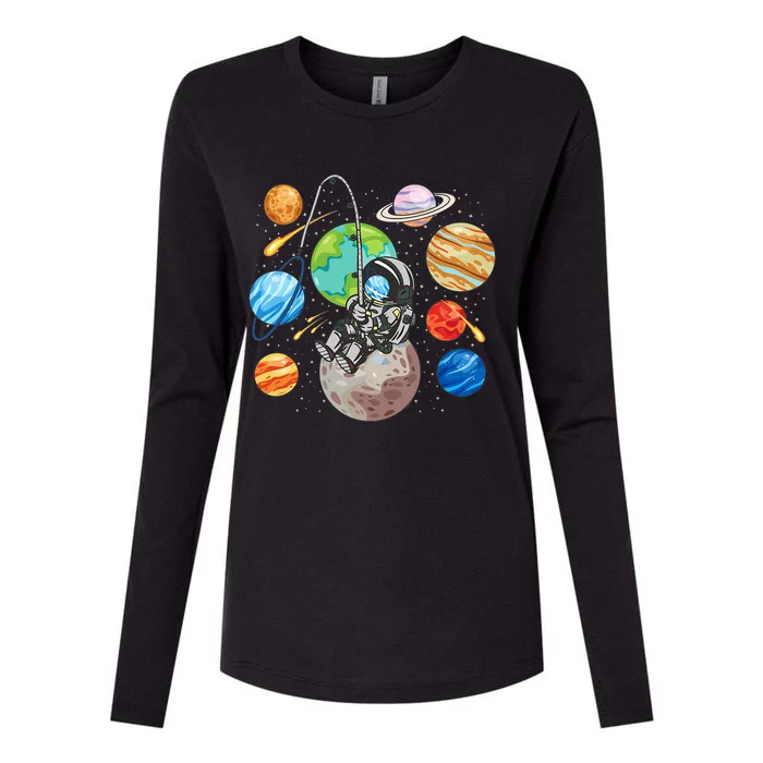 Space Science Rocket Ship Moon Sun Planet Astronaut Womens Cotton Relaxed Long Sleeve T-Shirt