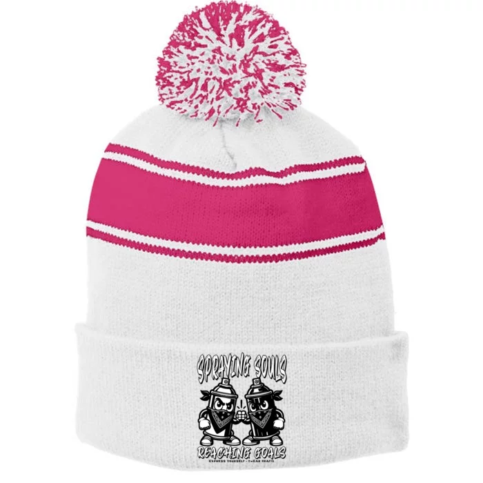 Spraying Souls Reaching Goals – Graffitistyle Art For The Bold And Driven Stripe Pom Pom Beanie