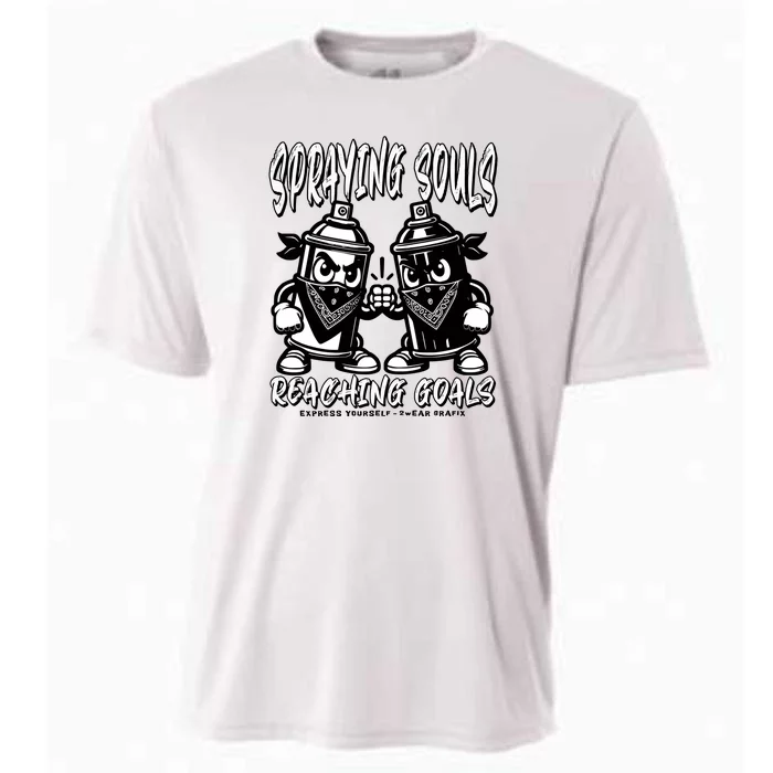 Spraying Souls Reaching Goals – Graffitistyle Art For The Bold And Driven Cooling Performance Crew T-Shirt