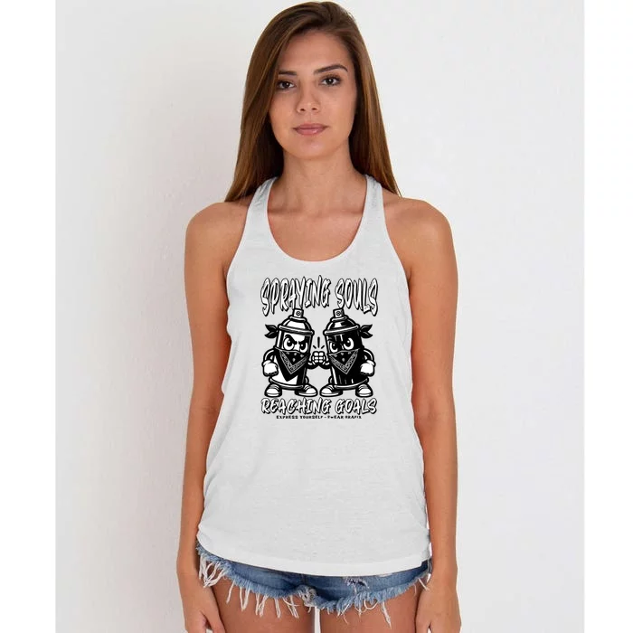 Spraying Souls Reaching Goals – Graffitistyle Art For The Bold And Driven Women's Knotted Racerback Tank