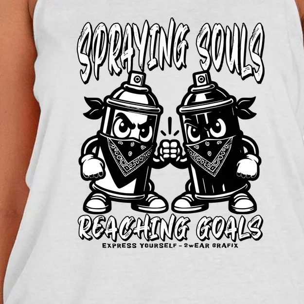 Spraying Souls Reaching Goals – Graffitistyle Art For The Bold And Driven Women's Knotted Racerback Tank