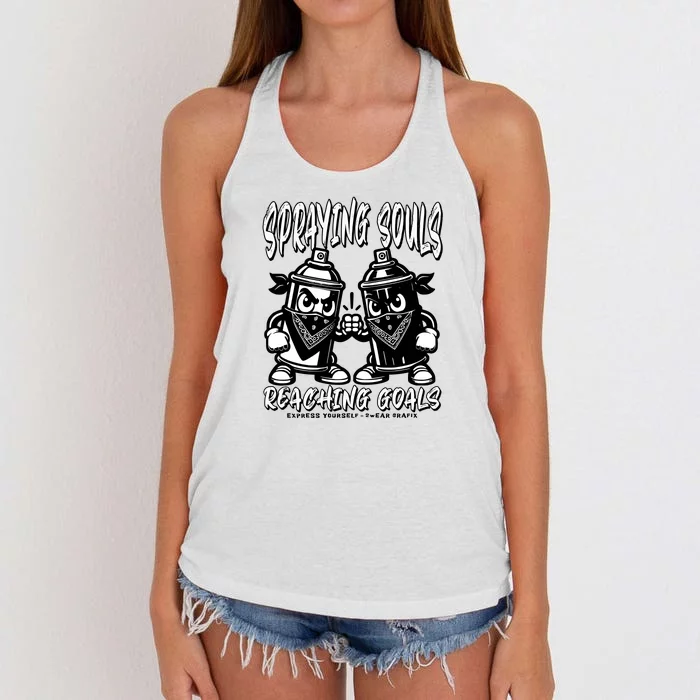 Spraying Souls Reaching Goals – Graffitistyle Art For The Bold And Driven Women's Knotted Racerback Tank