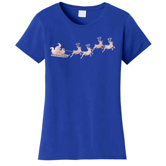 Santa Sleigh Rose Vintage Reindeer Xmas Xmas Winter Gift Women's T-Shirt