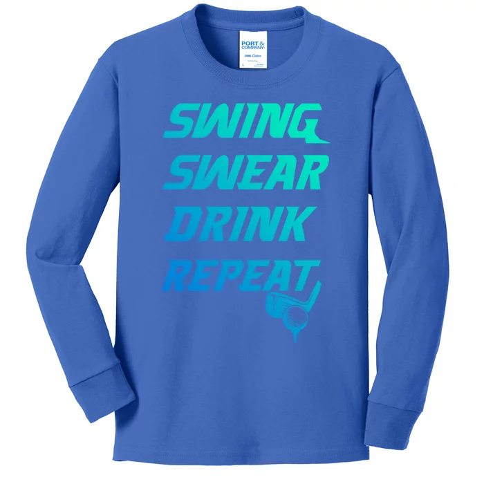 Swing Swear Repeat Golf Golfing Gag Gift Gift Kids Long Sleeve Shirt