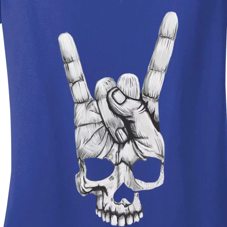 Skull Skeleton Rock Hand Halloween Costume Cool Bones Gift Women's V-Neck T-Shirt