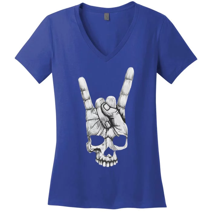 Skull Skeleton Rock Hand Halloween Costume Cool Bones Gift Women's V-Neck T-Shirt