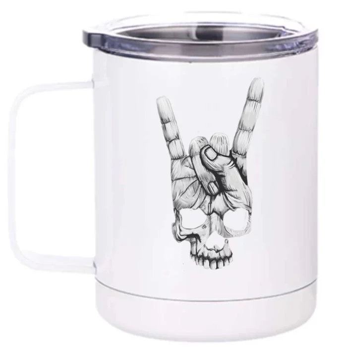 Skull Skeleton Rock Hand Halloween Costume Cool Bones Gift Front & Back 12oz Stainless Steel Tumbler Cup