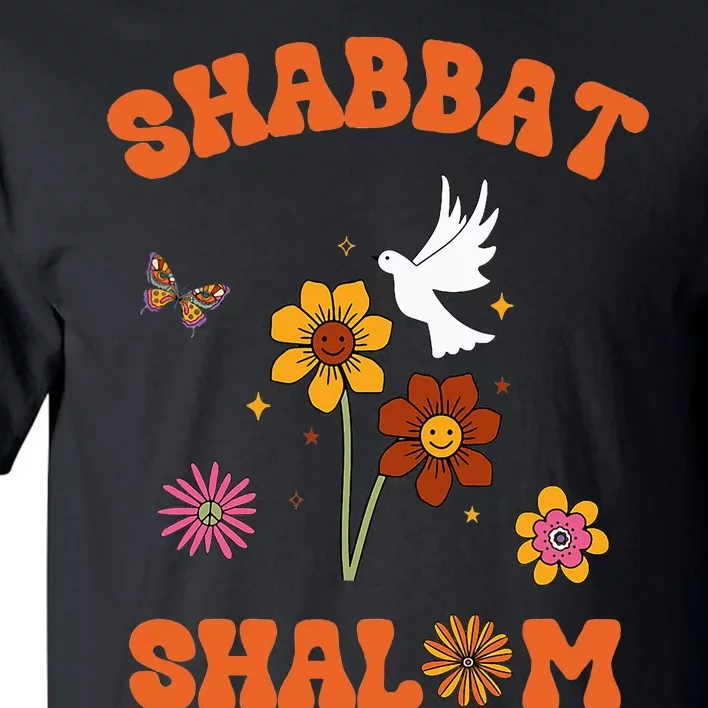 Shabbat Shalom Retro 60s 70s Groovy Hippie Flowers Peace Tall T-Shirt