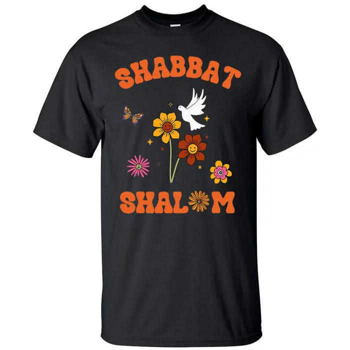 Shabbat Shalom Retro 60s 70s Groovy Hippie Flowers Peace Tall T-Shirt