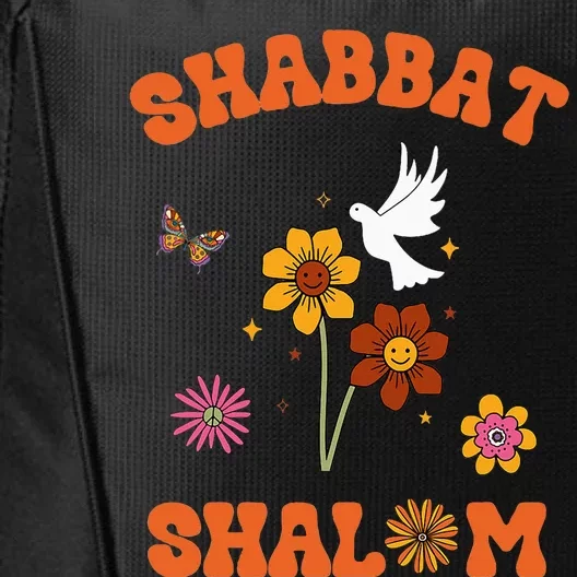 Shabbat Shalom Retro 60s 70s Groovy Hippie Flowers Peace City Backpack