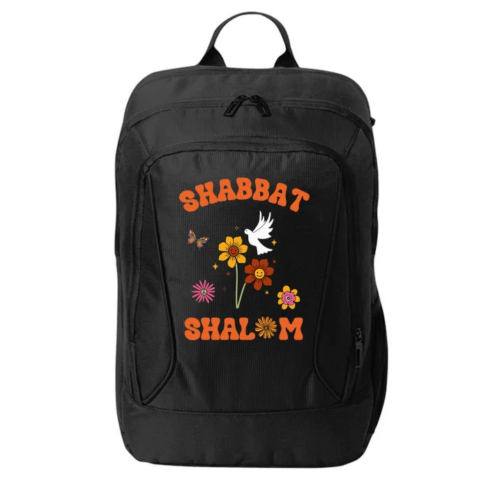 Shabbat Shalom Retro 60s 70s Groovy Hippie Flowers Peace City Backpack