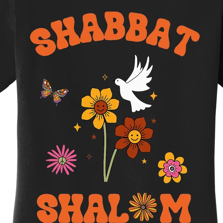 Shabbat Shalom Retro 60s 70s Groovy Hippie Flowers Peace Women's T-Shirt