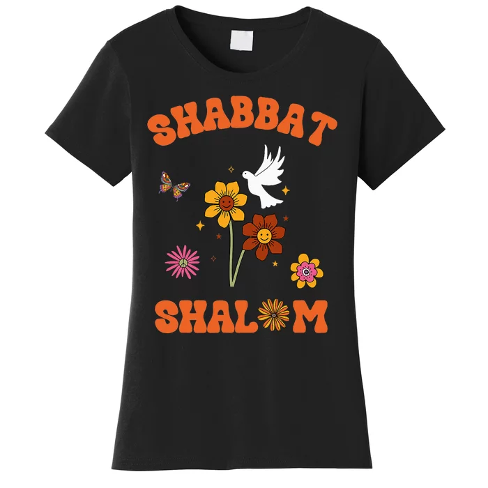 Shabbat Shalom Retro 60s 70s Groovy Hippie Flowers Peace Women's T-Shirt