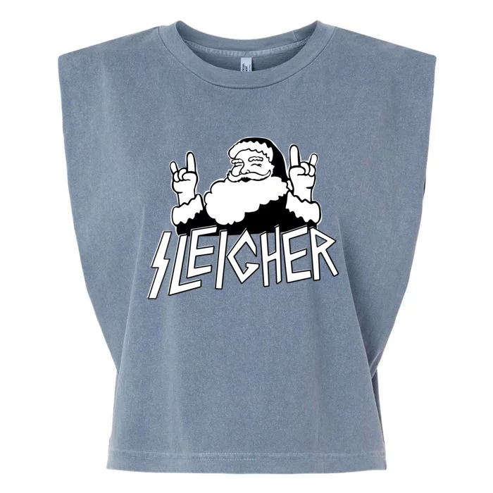 Sleigher Santa Rocks Funny Christmas Garment-Dyed Women's Muscle Tee