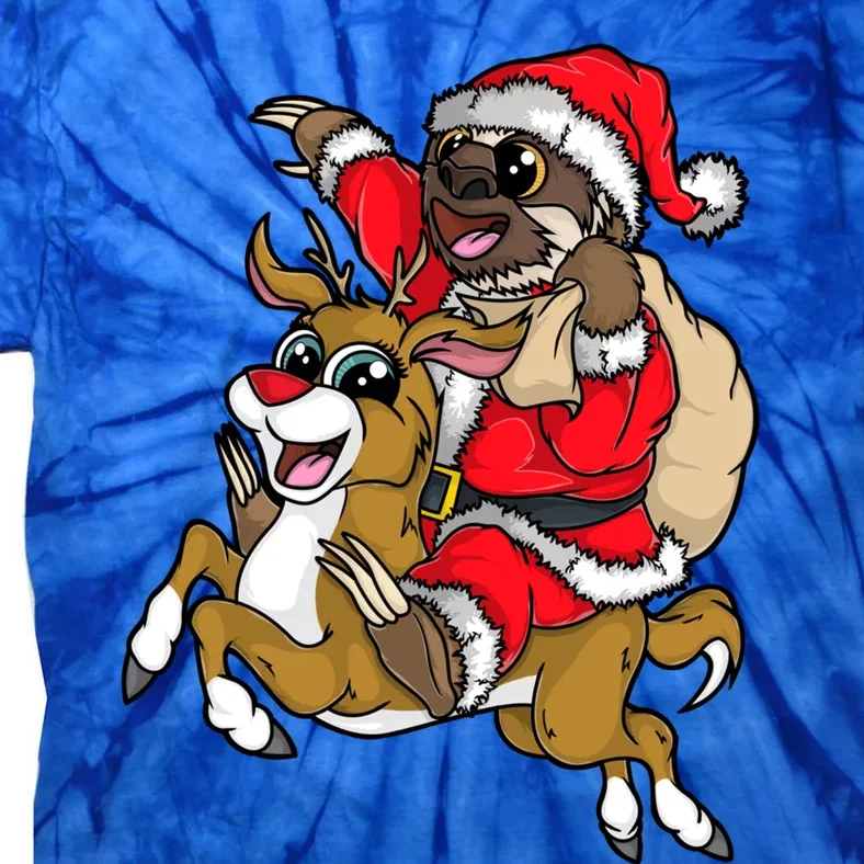 Santa Sloth Riding Rudolph Reindeer Christmas Merry Slothmas Gift Tie-Dye T-Shirt