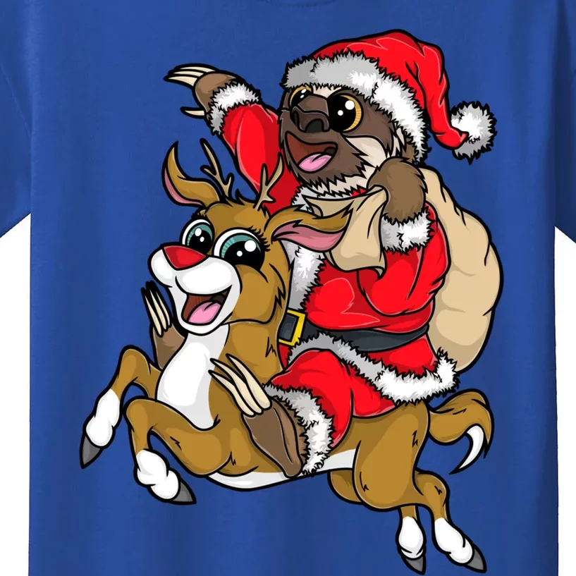 Santa Sloth Riding Rudolph Reindeer Christmas Merry Slothmas Gift Kids T-Shirt