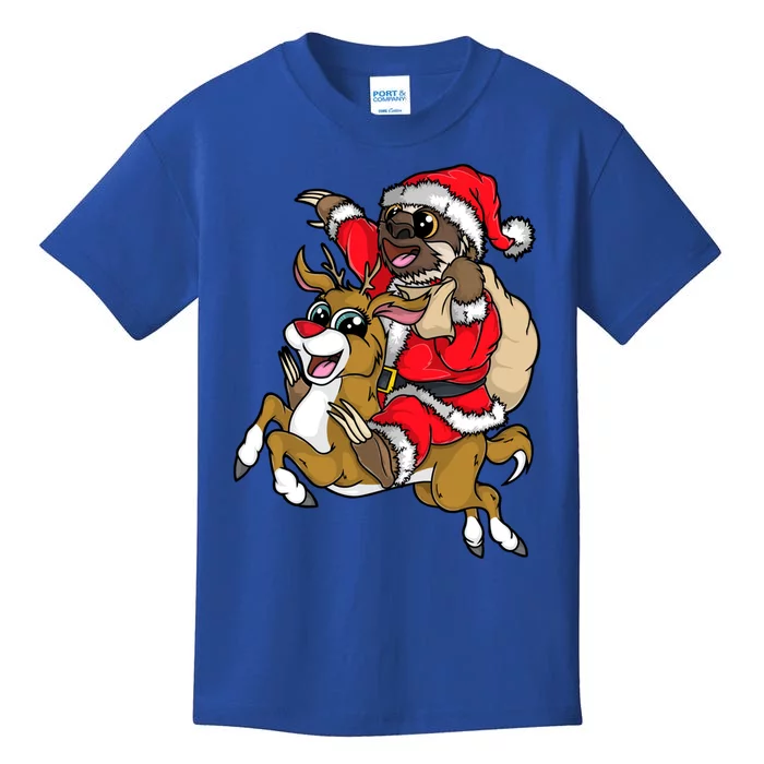 Santa Sloth Riding Rudolph Reindeer Christmas Merry Slothmas Gift Kids T-Shirt