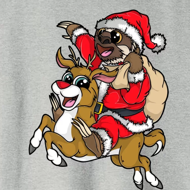 Santa Sloth Riding Rudolph Reindeer Christmas Merry Slothmas Gift Women's Crop Top Tee