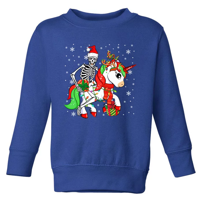 Santa Skeleton Riding Unicorn Christmas Reindeer Lover Great Gift Toddler Sweatshirt