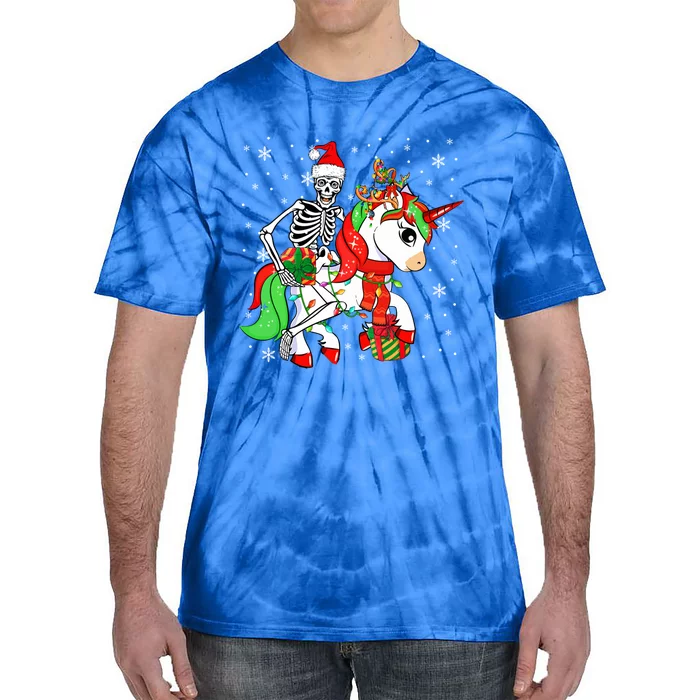 Santa Skeleton Riding Unicorn Christmas Reindeer Lover Great Gift Tie-Dye T-Shirt