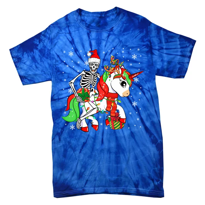 Santa Skeleton Riding Unicorn Christmas Reindeer Lover Great Gift Tie-Dye T-Shirt