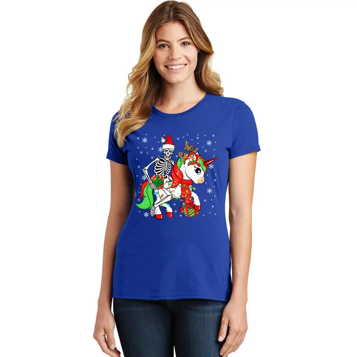 Santa Skeleton Riding Unicorn Christmas Reindeer Lover Great Gift Women's T-Shirt