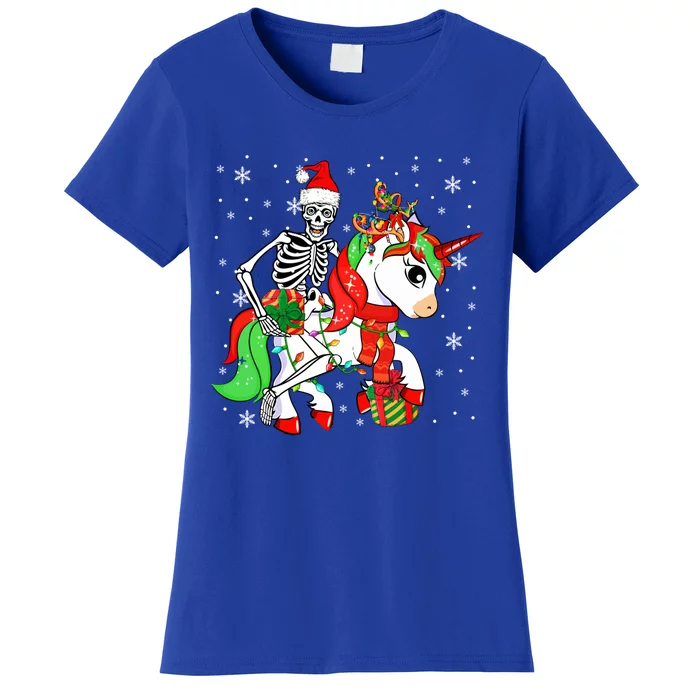 Santa Skeleton Riding Unicorn Christmas Reindeer Lover Great Gift Women's T-Shirt