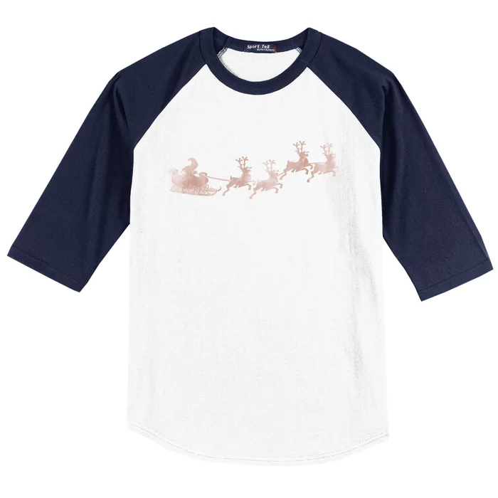 Santa Sleigh Rose Vintage Reindeer Xmas Xmas Winter Gift Baseball Sleeve Shirt