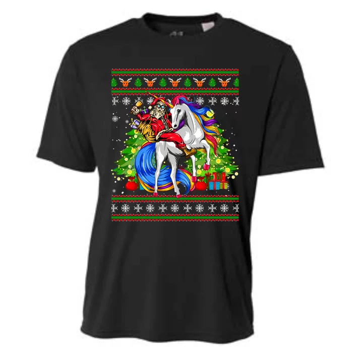 Santa Sunglasses Riding Reindeer Unicorn Christmas Family Cute Gift Cooling Performance Crew T-Shirt