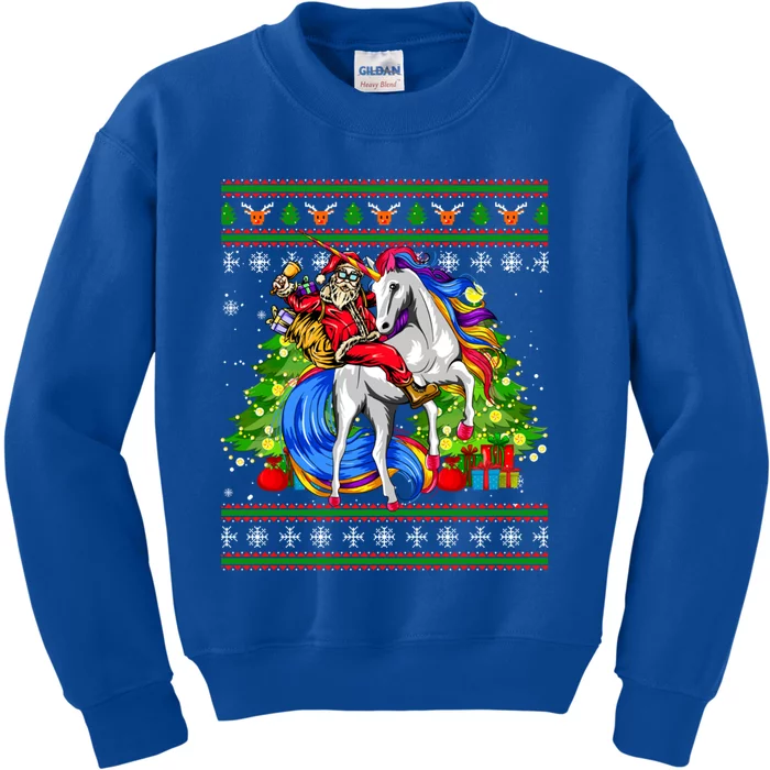 Santa Sunglasses Riding Reindeer Unicorn Christmas Family Cute Gift Kids Sweatshirt